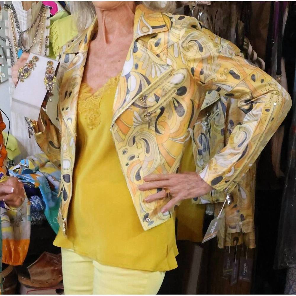 NEW INSIGHT print vegan leather jacket in yellow